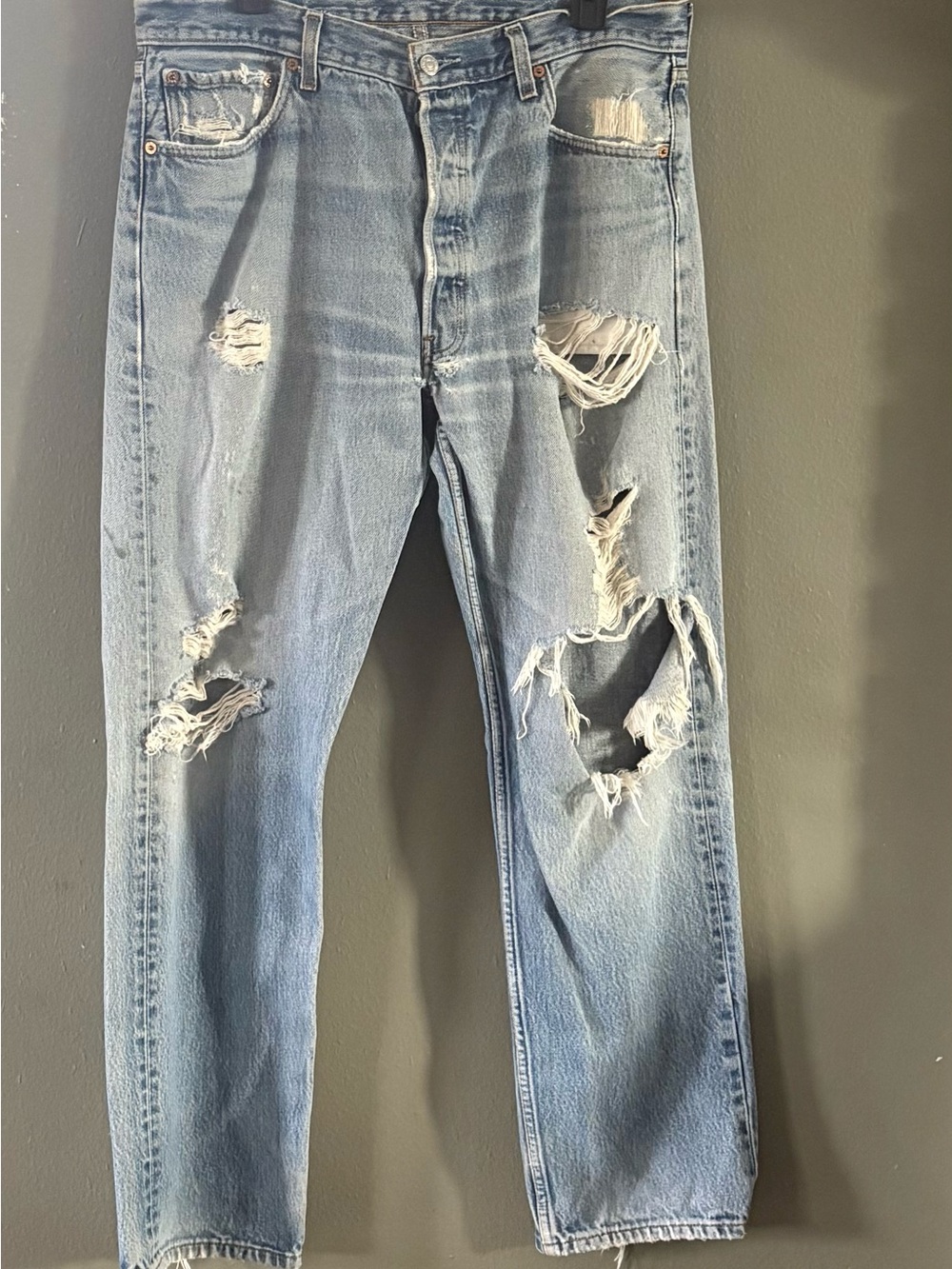 Levi's Light Blue Distressed Straight Jeans